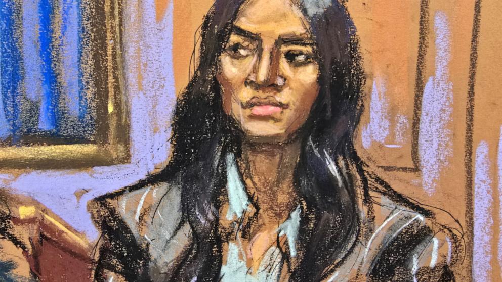 PHOTO: Casandra "Cassie" Ventura is cross examined by Lawyer Anna Estevao during Sean "Diddy" Combs' sex trafficking trial in New York City, May 16, 2025 in this courtroom sketch. 