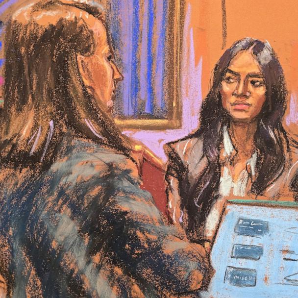 Casandra "Cassie" Ventura is cross examined by Lawyer Anna Estevao during Sean "Diddy" Combs' sex trafficking trial in New York City, May 16, 2025 in this courtroom sketch. 