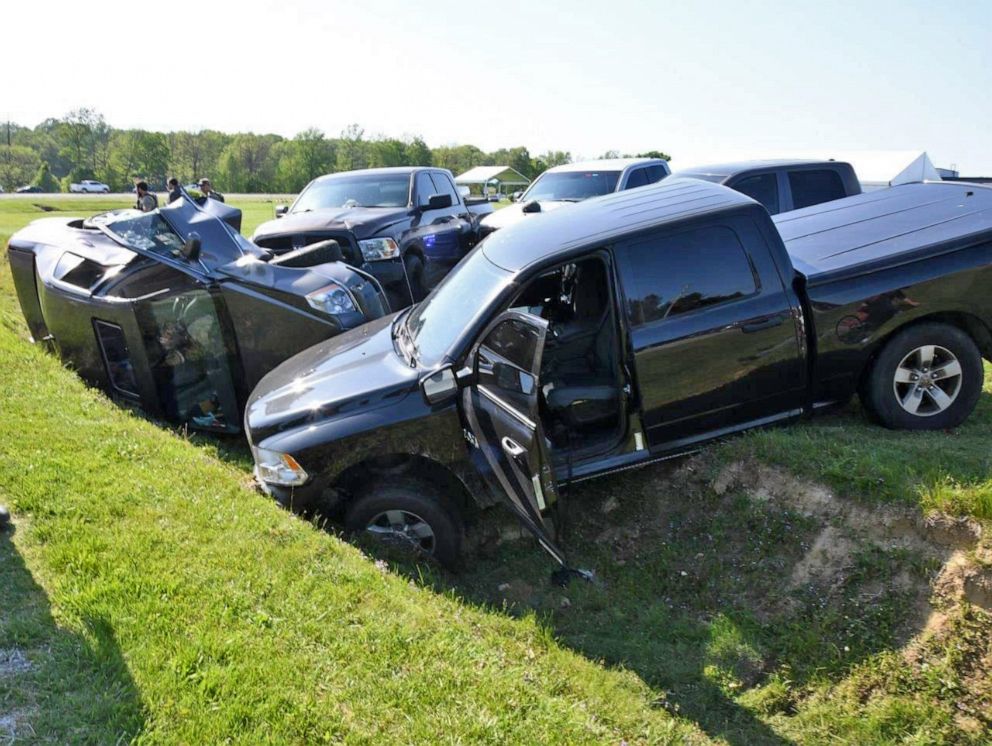 PHOTO: Following a pursuit, authorities rammed the Cadillac sedan driven by Casey White and Vicky White and pushed it into a ditch.