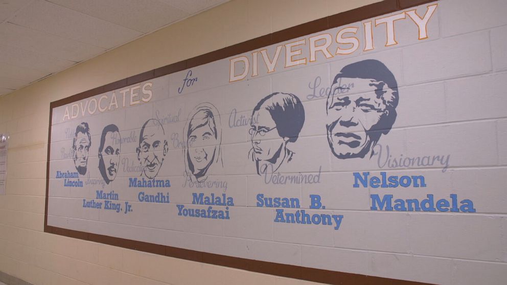 PHOTO: A mural of advocates for diversity at the Cherry Hill Alternative High School building at the Malberg Administration Building.
