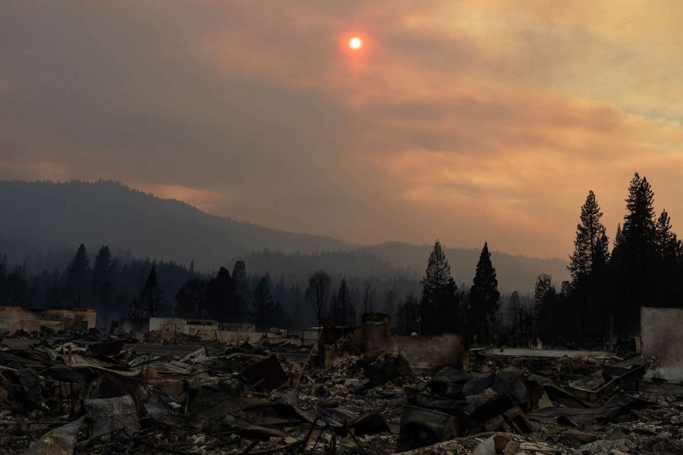 PHOTO: The sun sets on the remains of the town of Greenville on Aug. 8, 2021 in Greenville, California.