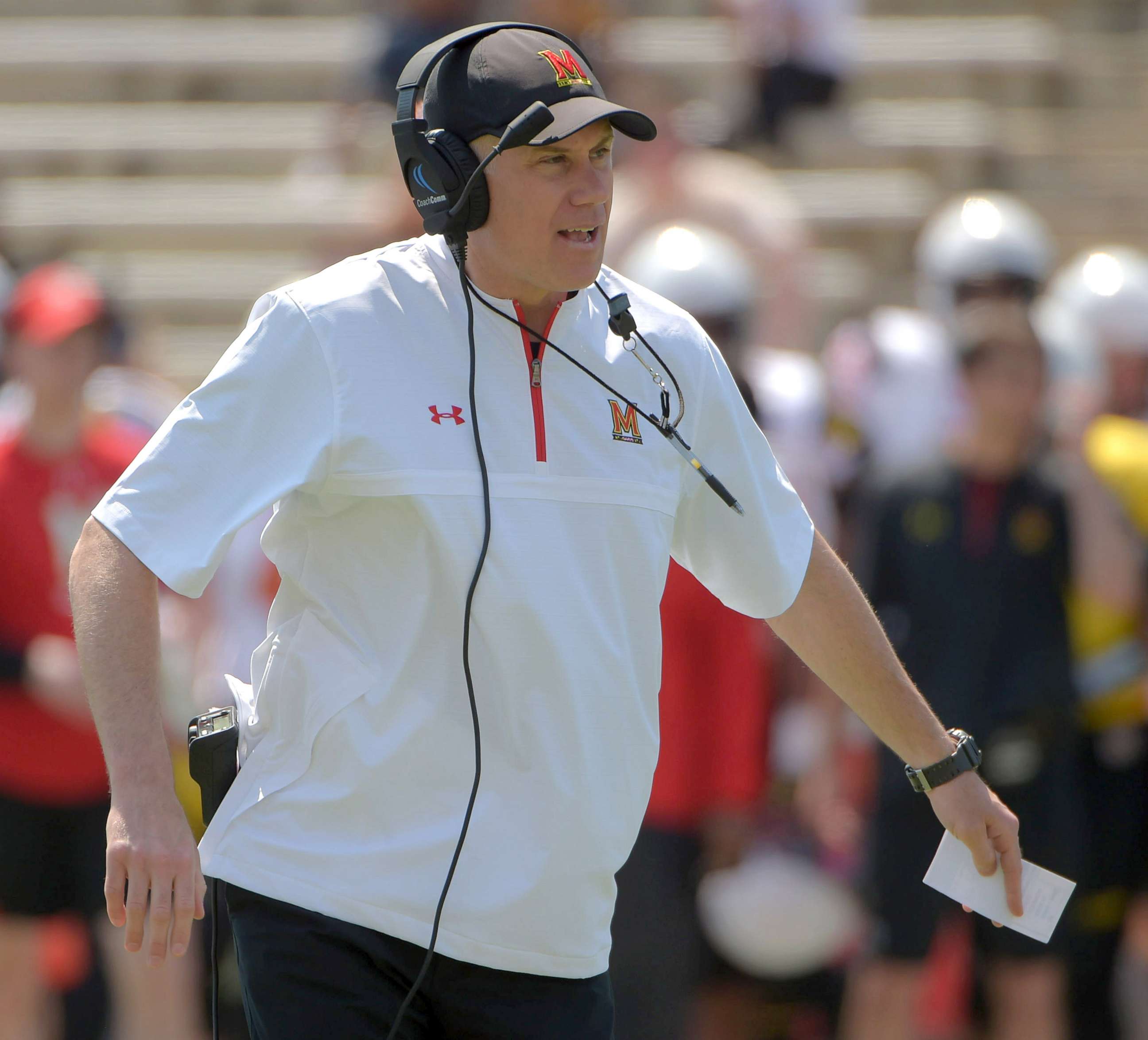 PHOTO: Maryland head coach D.J. Durkin during the Terrapins' Spring Football Red/White game in College Park, Md., April 14, 2018.