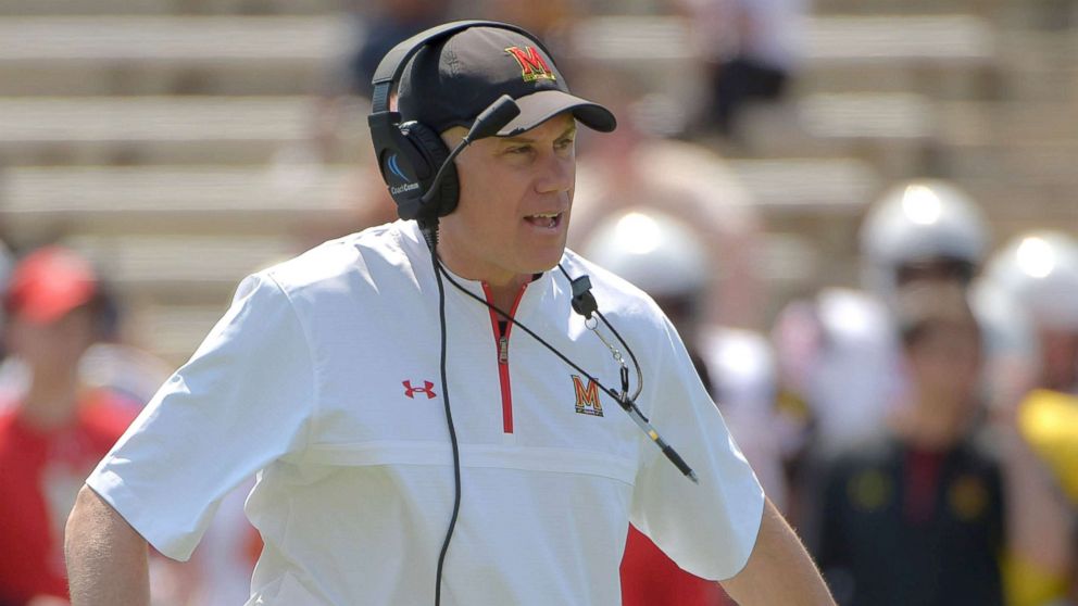 PHOTO: Maryland head coach D.J. Durkin during the Terrapins' Spring Football Red/White game in College Park, Md., April 14, 2018.