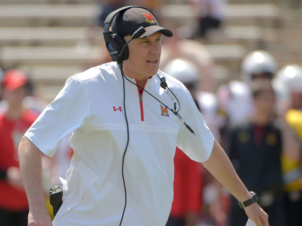 PHOTO: Maryland head coach D.J. Durkin during the Terrapins Spring Football Red/White game in College Park, Md., April 14, 2018.