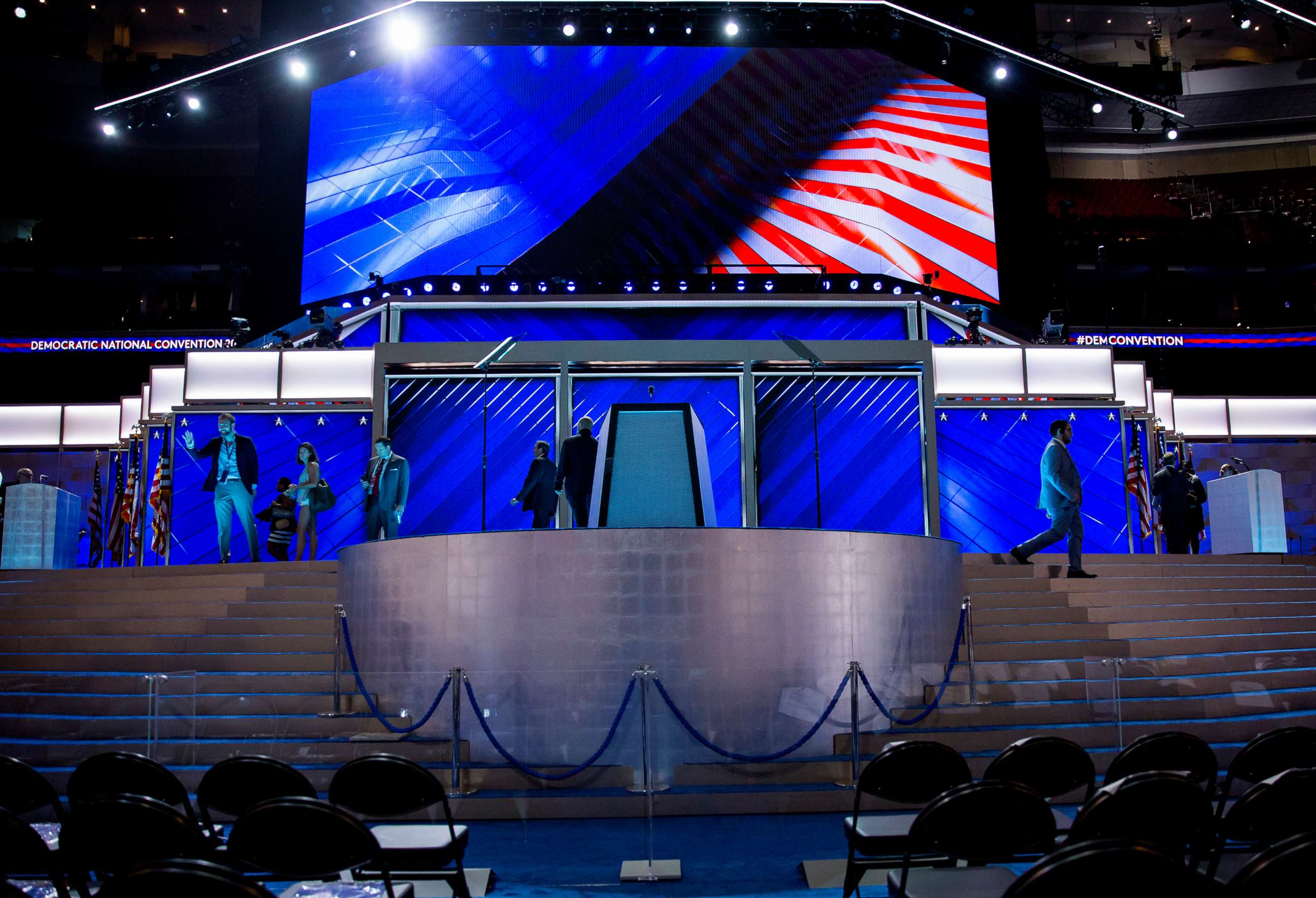 PHOTO: The stage at the Democratic National Convention in Philadelphia, July 28, 2016.