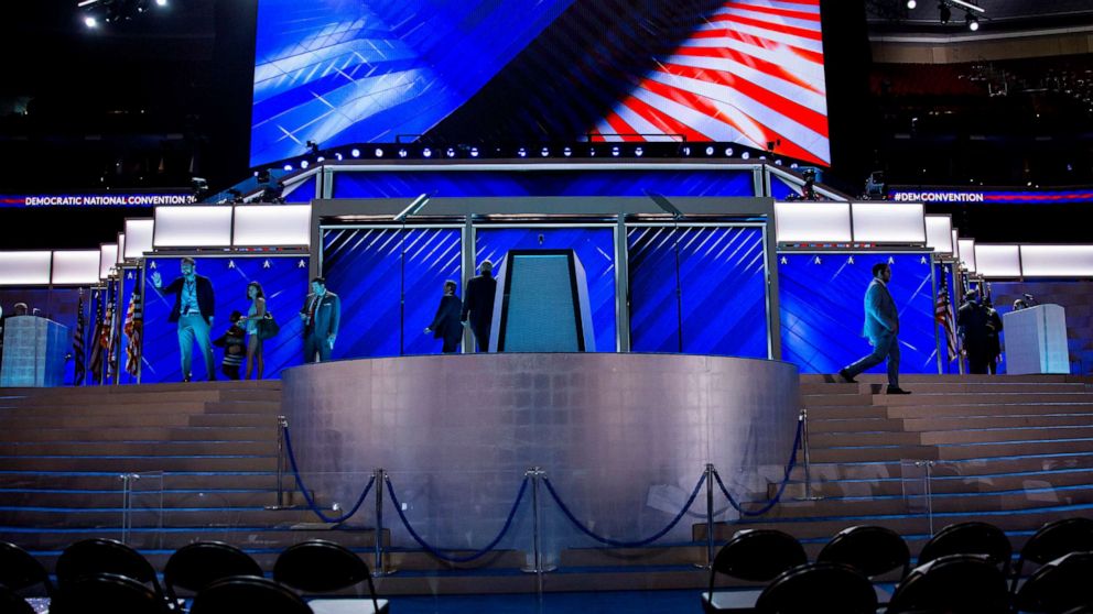 PHOTO: The stage at the Democratic National Convention in Philadelphia, July 28, 2016.