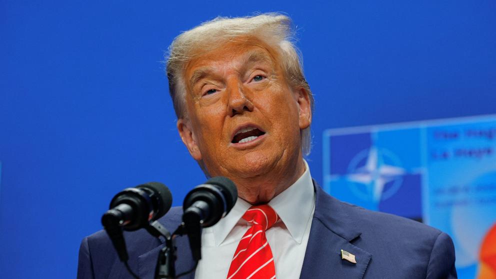 PHOTO: President Donald Trump speaks during a press conference, at the NATO summit in The Hague, Netherlands, June 25, 2025.