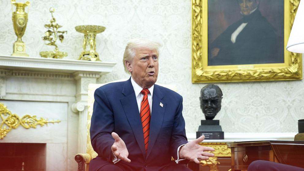 PHOTO: President Donald Trump speaks during a meeting with NATO Secretary General Mark Rutte in the Oval Office of the White House, Mar. 13, 2025 in Washington.