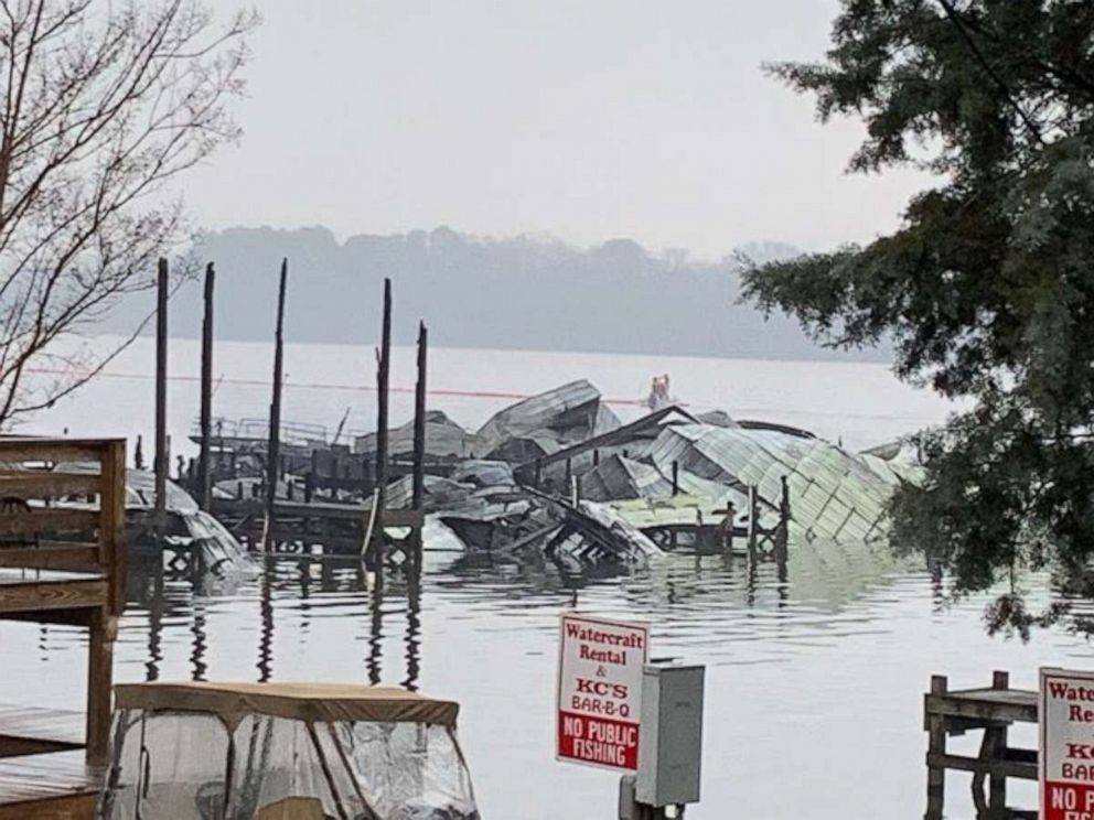 PHOTO: At least 35 boats were destroyed in a massive fire that swept through a boat dock in Jackson County Park, Jan. 27, 2020, in Scottsboro, Ala. 