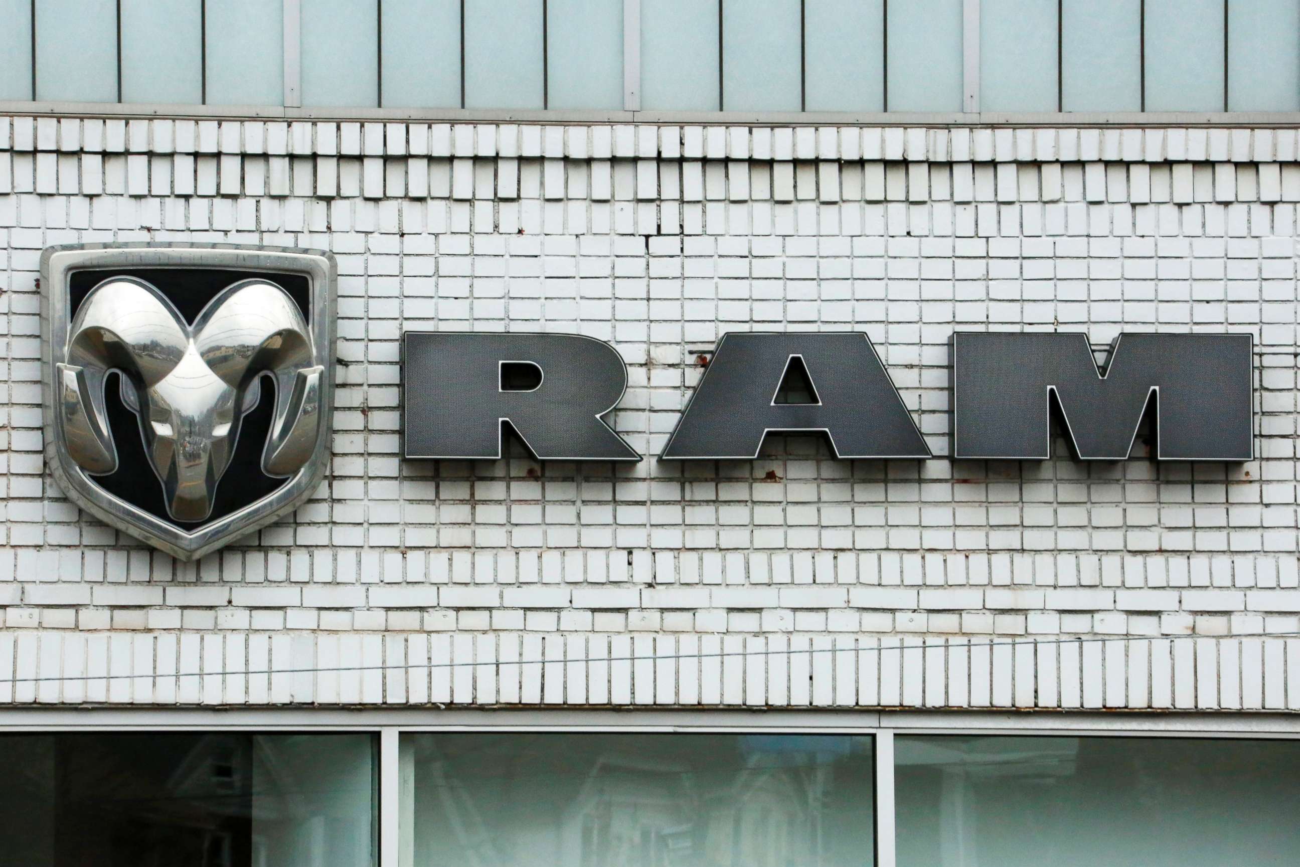 PHOTO: The Ram logo is displayed at a dealership in Pittsburgh, Jan. 12, 2017.
