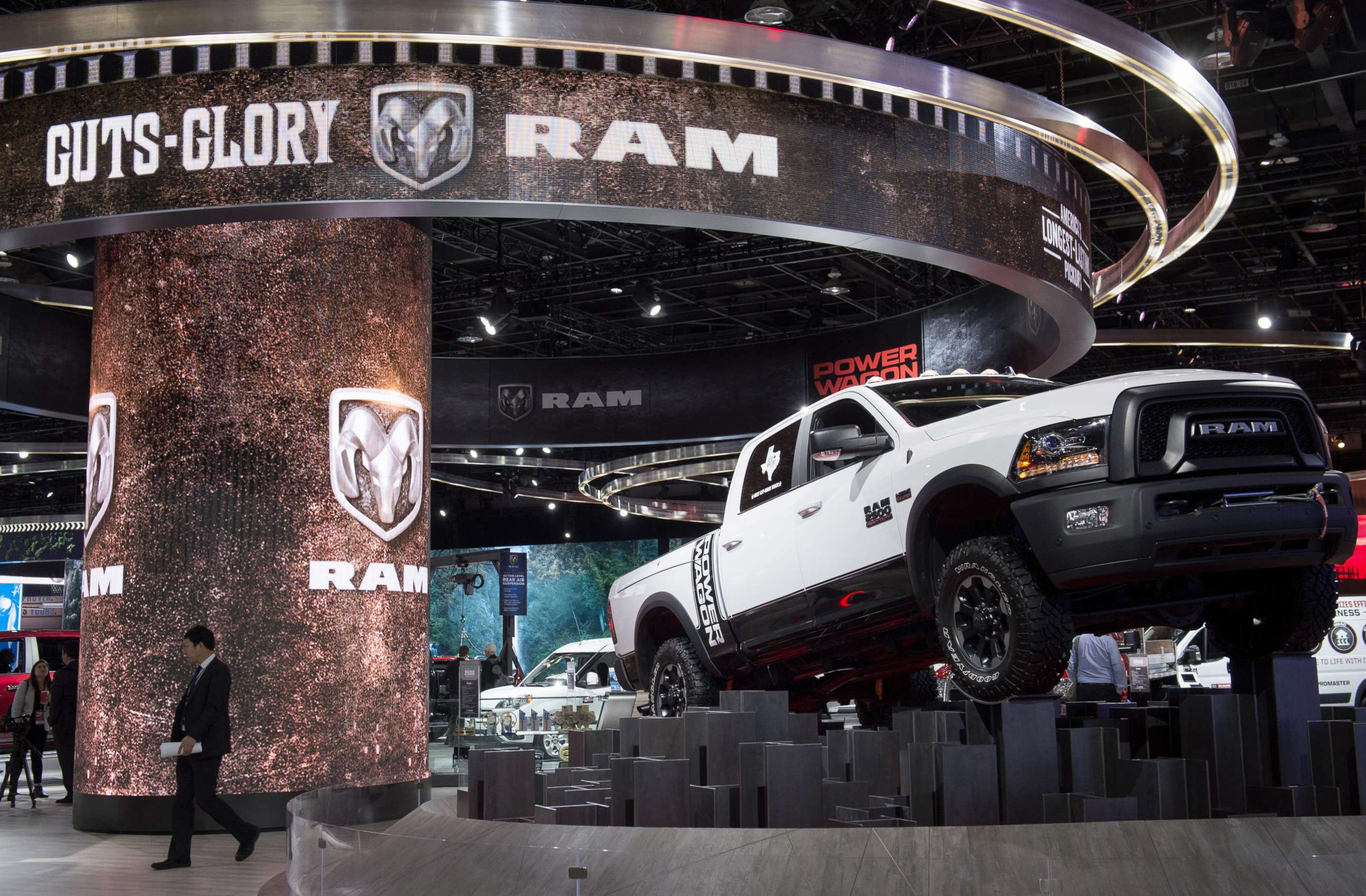 PHOTO: The Dodge Ram pickup truck display during the 2017 North American International Auto Show in Detroit,  Jan. 10, 2017.