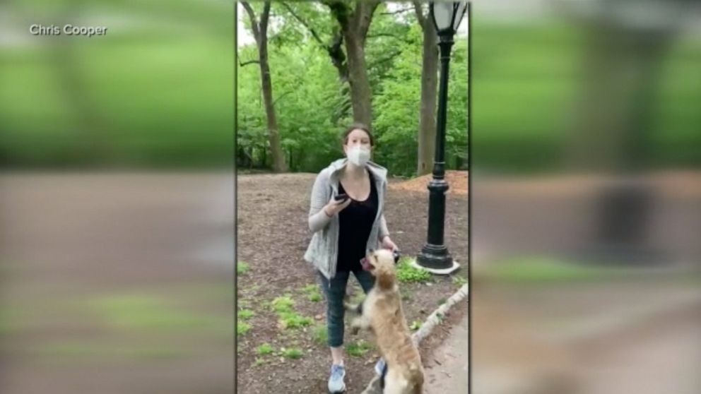 PHOTO: This screen shot from a video shows the moment a woman called the police on Chris Cooper in Central Park and told them "An African American man is threatening me."