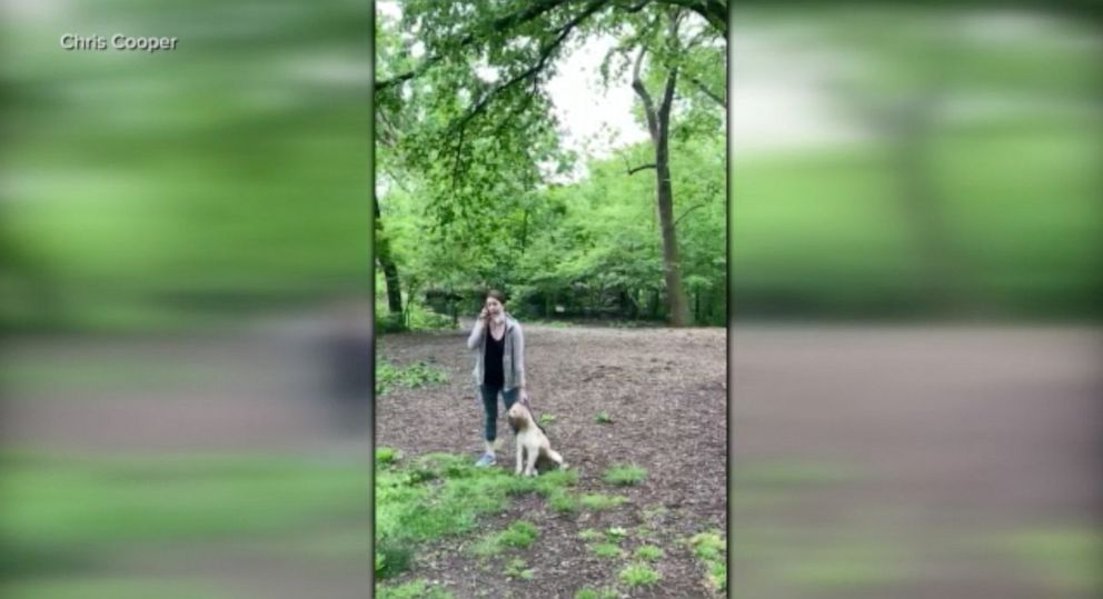 PHOTO: This screen shot from a video shows the moment a woman called the police on Chris Cooper in Central Park and told them "An African American man is threatening me."