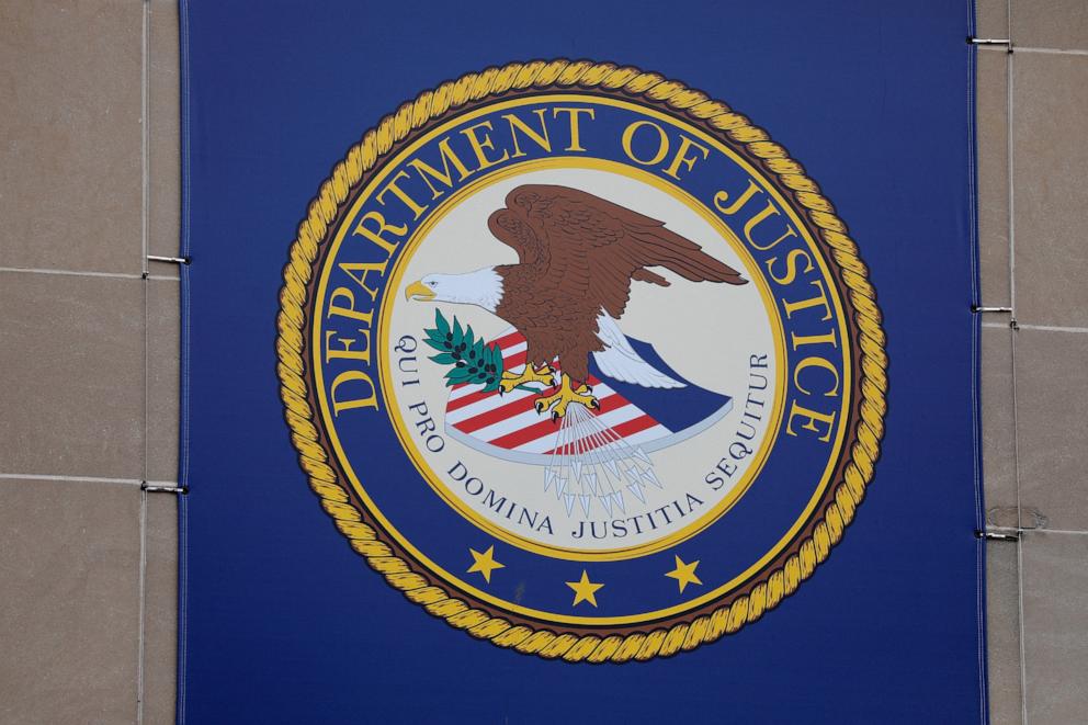 PHOTO: The crest of the United States Department of Justice is seen at their headquarters in Washington, D.C., May 10, 2021.