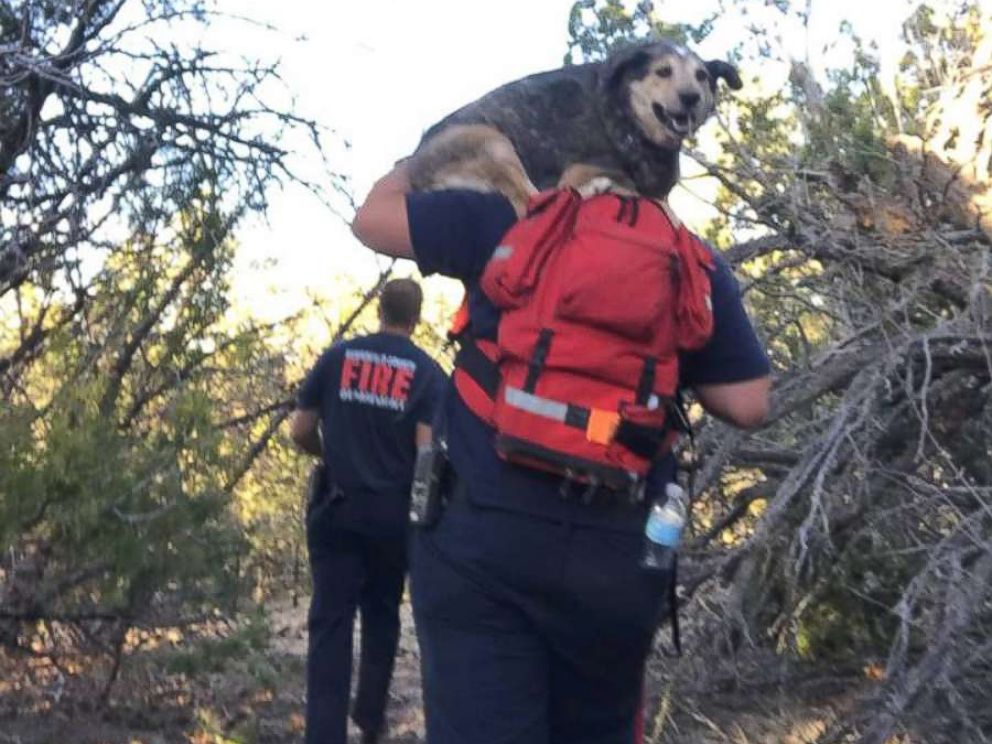 PHOTO: Firefighters use drone to rescue stranded hikers and an injured dog, May 12, 2018 at the Otero Canyon in New Mexico.