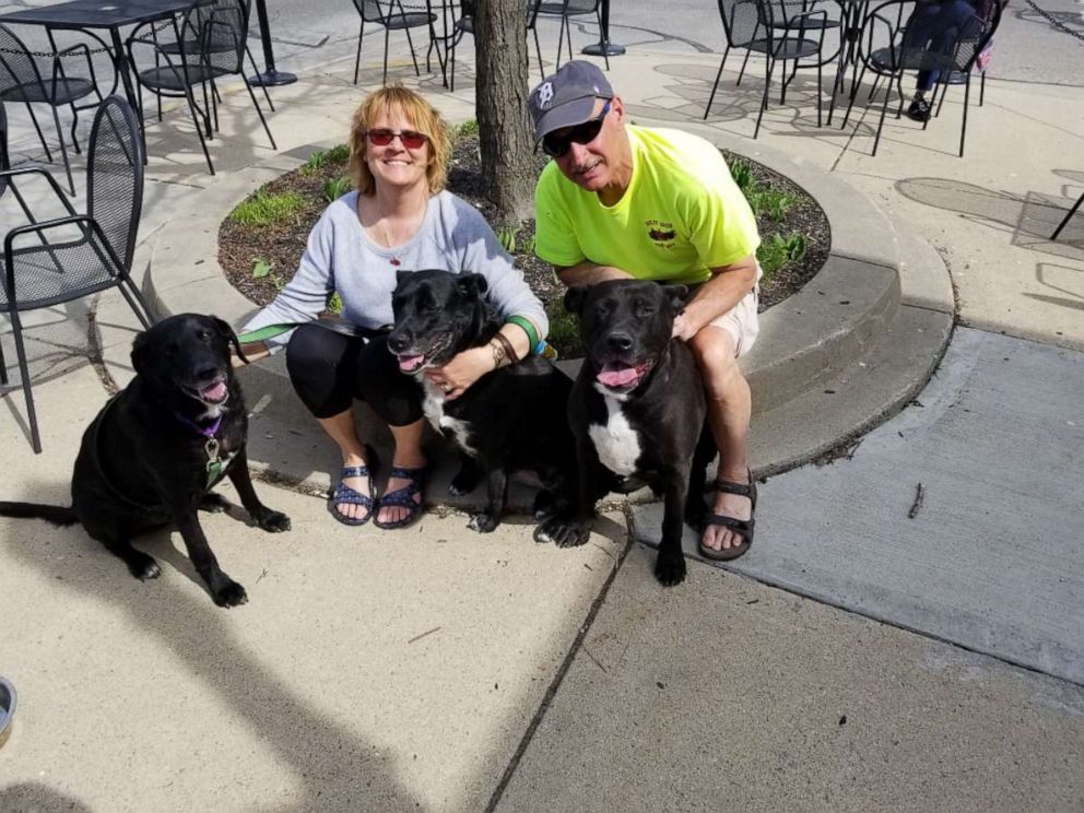 PHOTO: Dan Egeler of Dexter, Michigan, pictured with his wife Janet and their dogs. 
