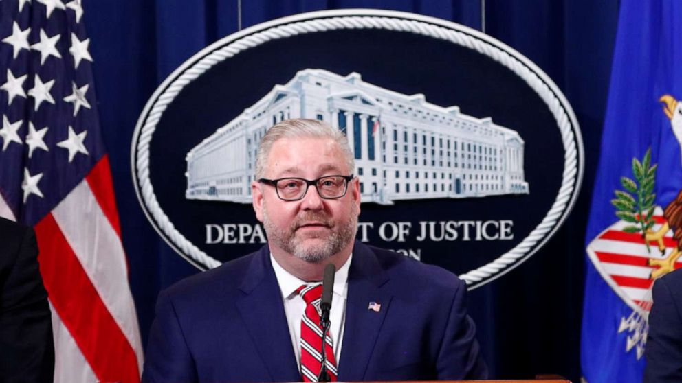 PHOTO: Federal authorities announce charges against 10 former National Football League players over fraud during a news conference at the Justice Department in Washington, Dec. 12, 2019.