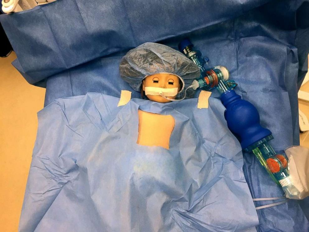 PHOTO: Doctors at Duke Children's Hospital "operate" on American Girl doll Mia.