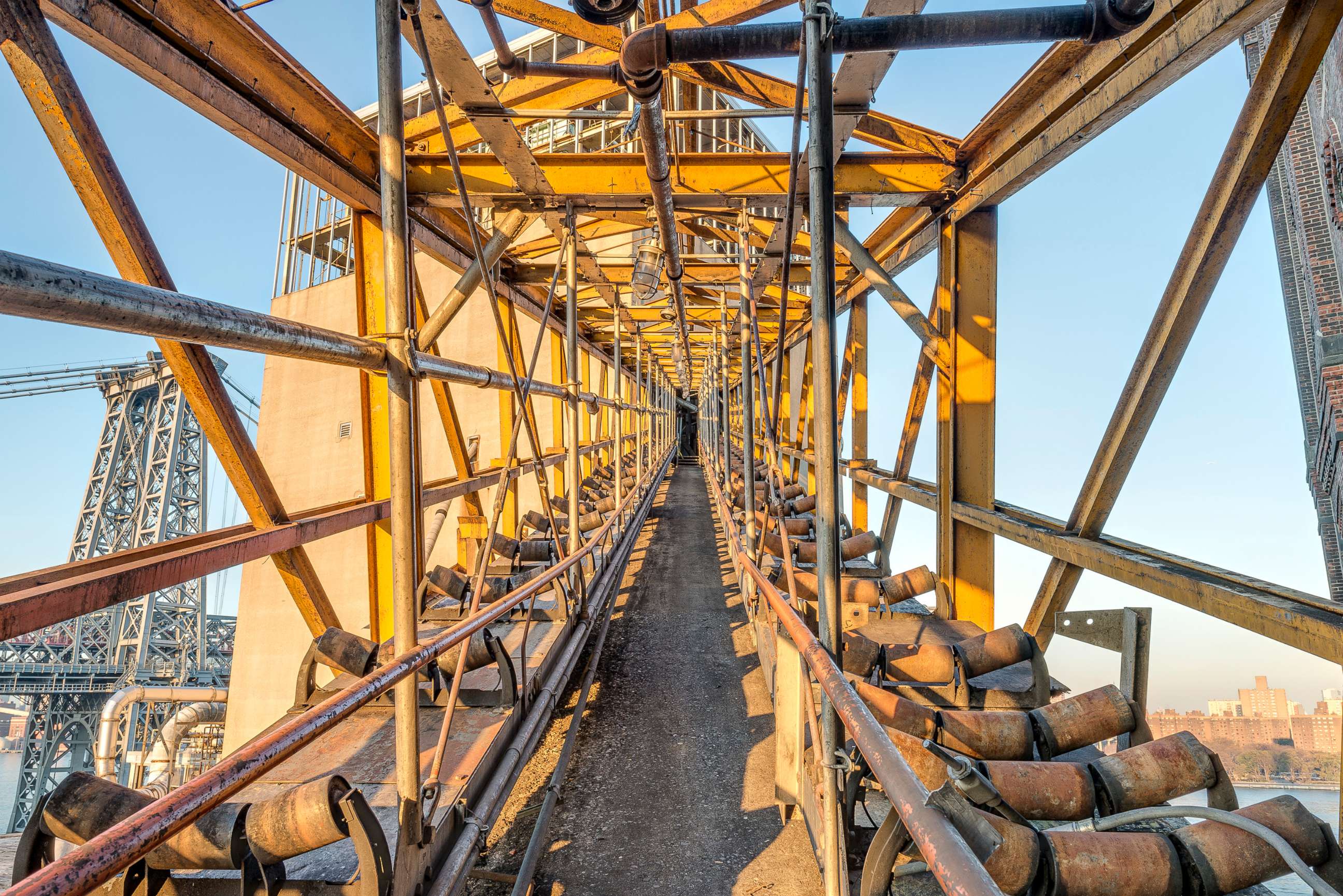 PHOTO: White sugar conveyor bridge, from finishing house to the top of bin structure.