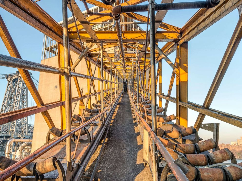 PHOTO: White sugar conveyor bridge, from finishing house to the top of bin structure.