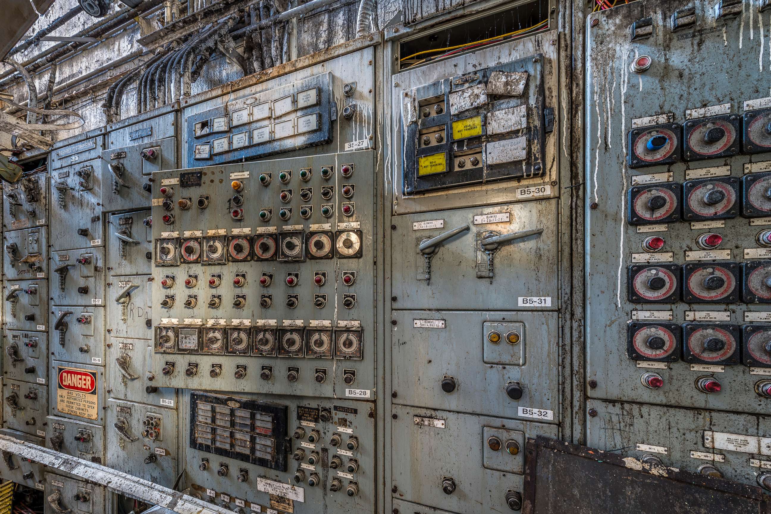 PHOTO: The bin distribution control panel and bin structure in the Domino Sugar Refinery in Williamsburg, N.Y.