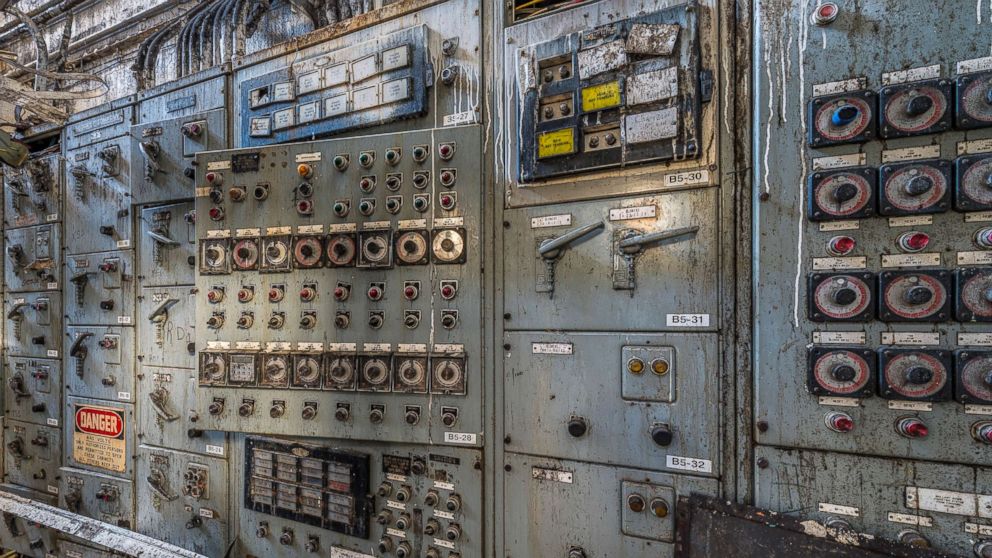 PHOTO: The bin distribution control panel and bin structure in the Domino Sugar Refinery in Williamsburg, N.Y.