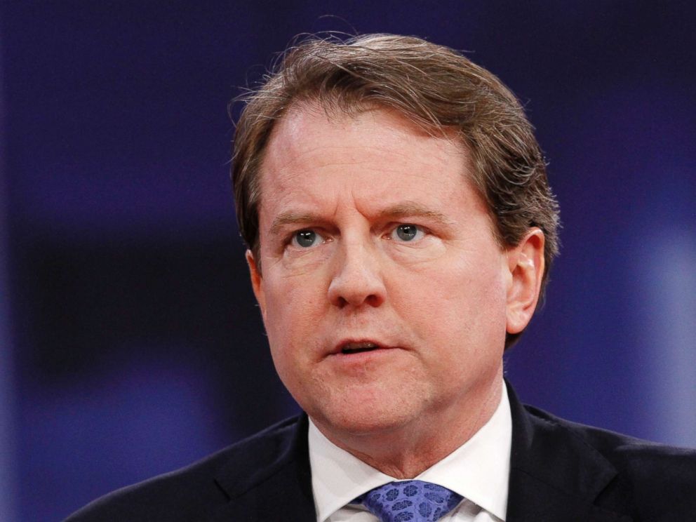 PHOTO: White House counsel Don McGahn speaks at the Conservative Political Action Conference (CPAC), at National Harbor, Md, Feb. 22, 2018.