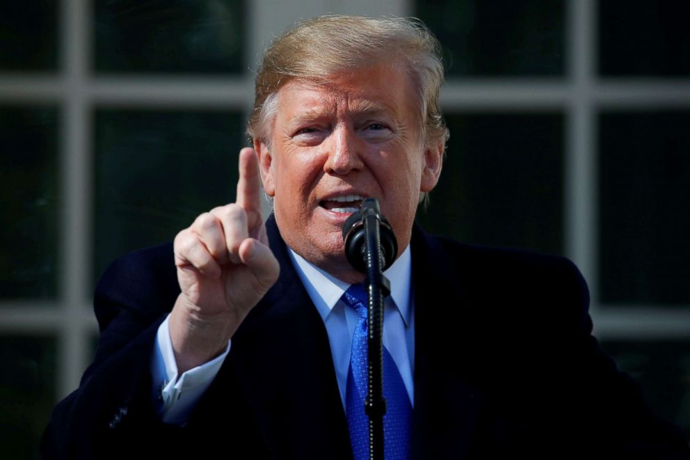 PHOTO: President Donald Trump declares a national emergency at the U.S.-Mexico border during remarks about border security in the Rose Garden of the White House in Washington, Feb. 15, 2019.