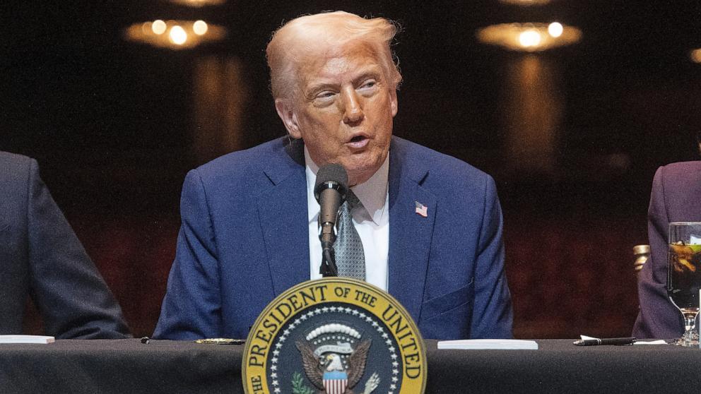 PHOTO: President Donald Trump attends a board meeting at the John F. Kennedy Center for the Performing Arts in Washington, March 17, 2025.