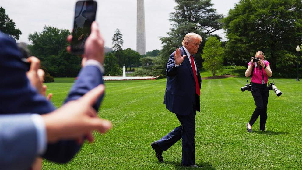PHOTO: President Donald Trump arrives on the South Lawn of the White House, June 9, 2025, in Washington.