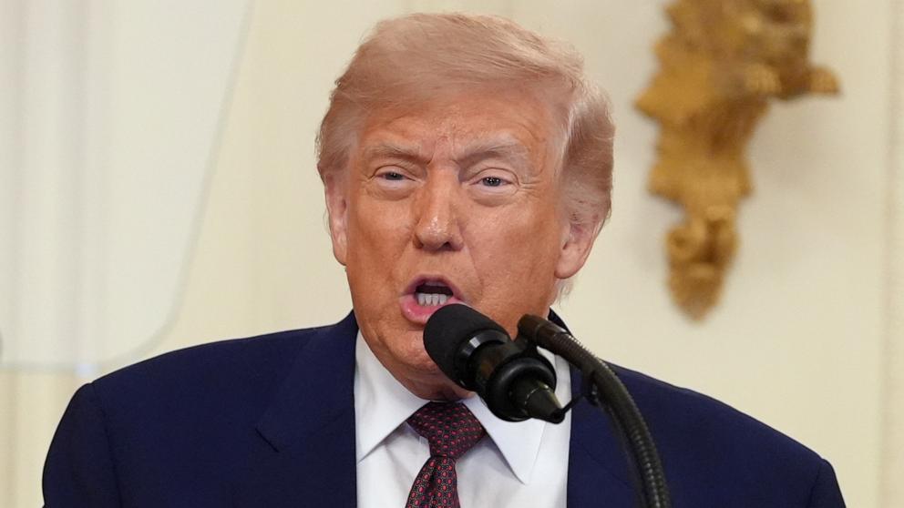 PHOTO: President Donald Trump speaks during a Medal of Honor ceremony in the East Room of the White House, June 18, 2026, in Washington.