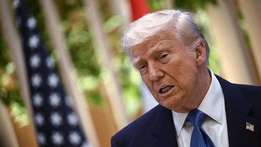 PHOTO: President Donald Trump attends a business forum in Abu Dhabi, May 16, 2025.