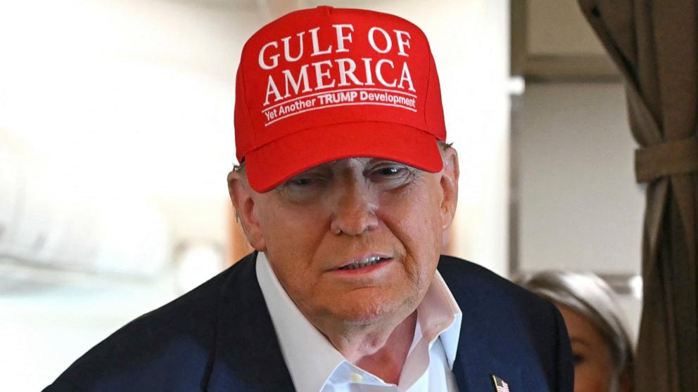PHOTO: President Donald Trump speaks with the press on board Air Force One as he travels from Ochopee, Florida to Joint Base Andrews, Maryland, July 1, 2025.