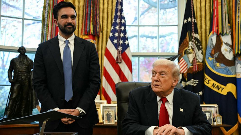 PHOTO: President Donald Trump meets with New York Mayor-elect Zohran Mamdani in the Oval Office at the White House in Washington, November 21, 2025. 