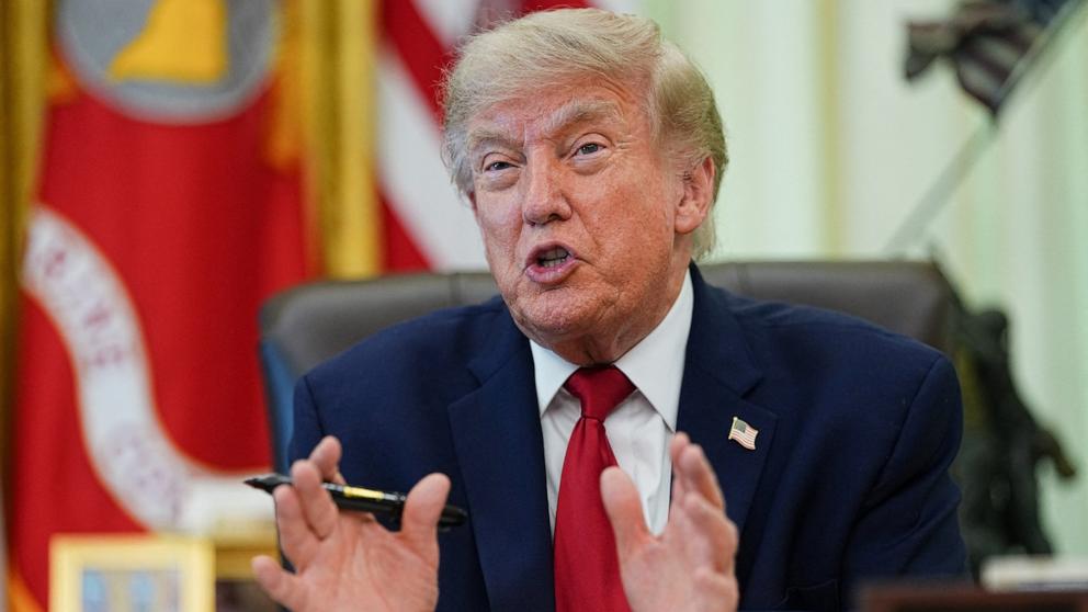 PHOTO: President Donald Trump speaks as he signs an executive order on vehicle repairs in the Oval Office at the White House in Washington, June 29, 2026.