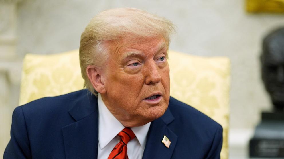 PHOTO: President Donald Trump meets with Italy's Prime Minister Giorgia Meloni in the Oval Office of the White House, April 17, 2025, in Washington.