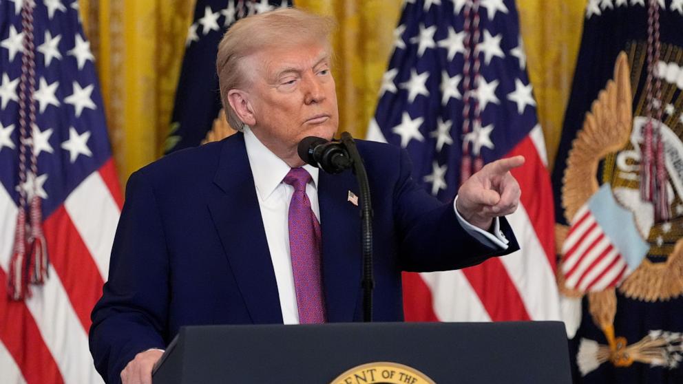 PHOTO: President Donald Trump speaks after signing a bill blocking California's rule banning the sale of new gas-powered cars by 2035, in the East Room of the White House, June 12, 2025, in Washington.