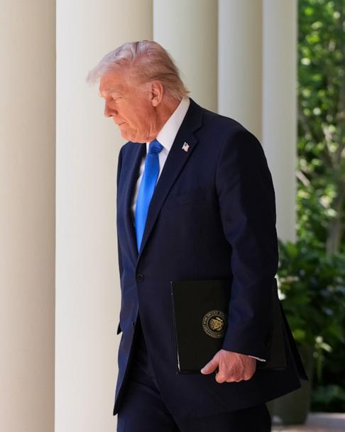 President Donald Trump arrives to speak during a National Day of Prayer event in the Rose Garden of the White House, May 1, 2025, in Washington.