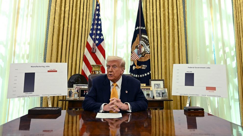 PHOTO: President Donald Trump speaks from the Oval Office of the White House in Washington, Mar. 7, 2025. 