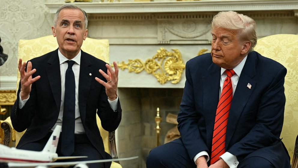 PHOTO: President Donald Trump meets with Canadian Prime Minister Mark Carney in the Oval Office of the White House in Washington, May 6, 2025. 