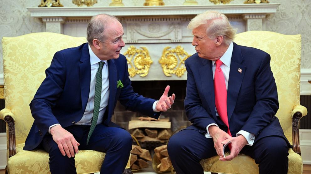 PHOTO: President Donald Trump meets with Irish Prime Minister Micheal Martin in the Oval Office of the White House in Washington, Mar. 12, 2025. 
