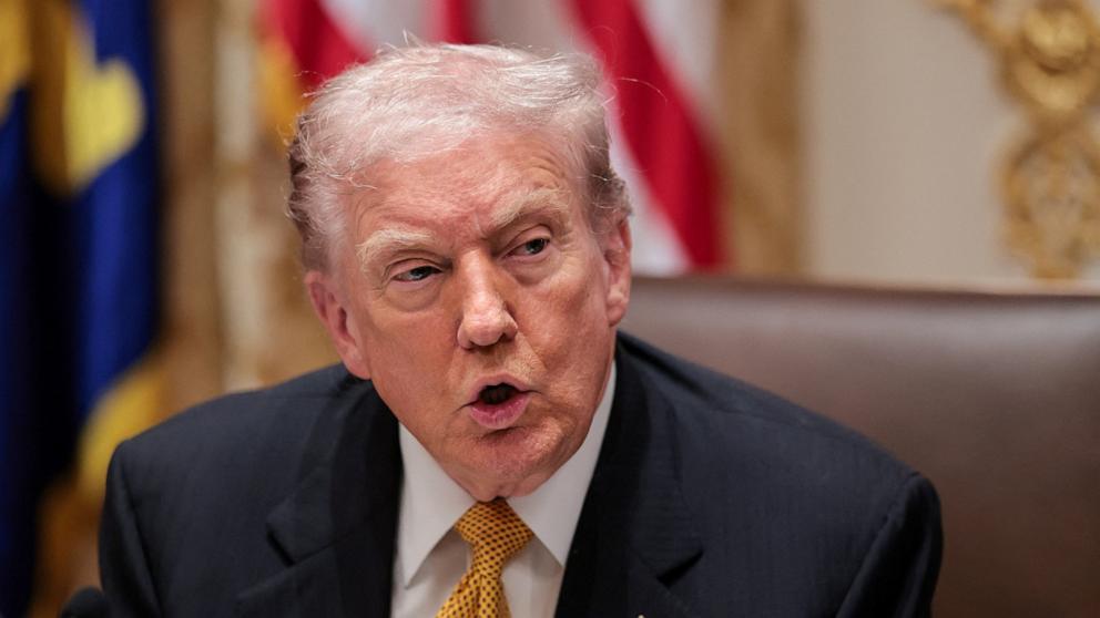 PHOTO: President Donald Trump speaks during a meeting with Hungary's Prime Minister Viktor Orban in the Cabinet Room of the White House, Nov. 7, 2025, in Washington.