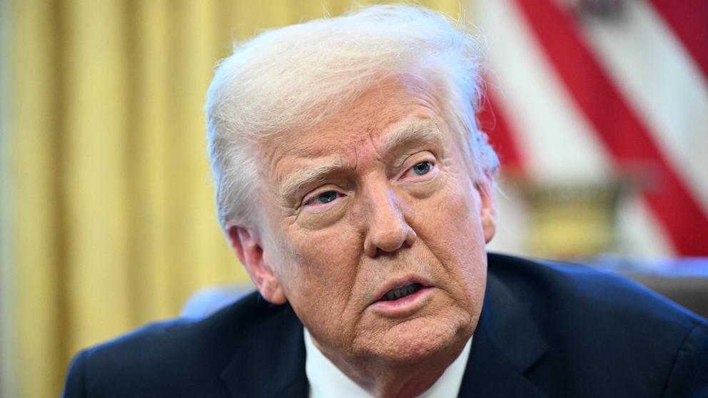 PHOTO: President Donald Trump announces tariffs on auto imports in the Oval Office of the White House in Washington, Mar. 26, 2025.