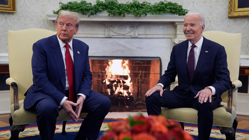 PHOTO:  President Joe Biden meets with President-elect Donald Trump in the Oval Office of the White House, Nov. 13, 2024, in Washington.