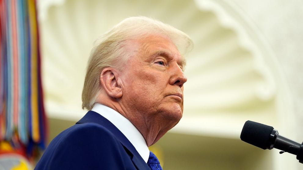 PHOTO: President Donald Trump speaks after Tulsi Gabbard was sworn in as Director of National Intelligence (DNI) in the Oval Office of the White House in Washington, Feb. 12, 2025.