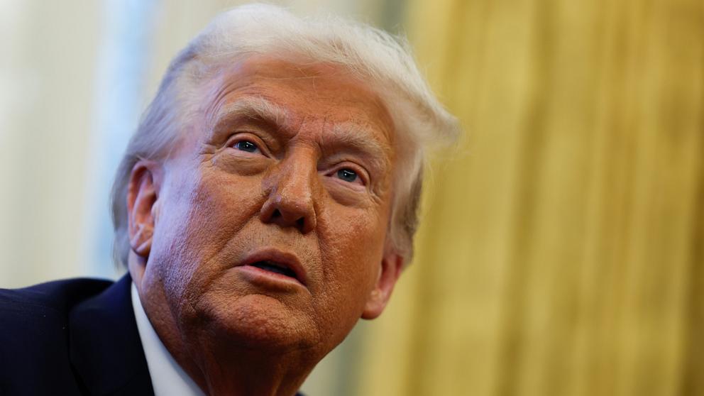 PHOTO: President Donald Trump speaks before signing two executive orders in the Oval Office of the White House on Feb. 4, 2025 in Washington.