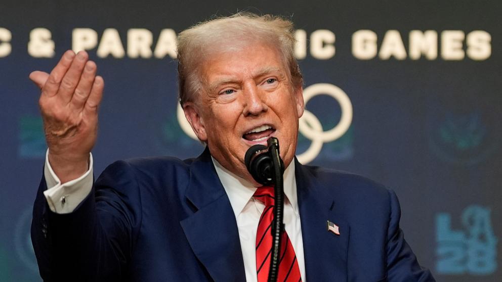PHOTO: President Donald Trump takes questions from reporters after signing an executive order in the South Court Auditorium in the Eisenhower Executive Office Building, Aug. 5, 2025 in Washington.