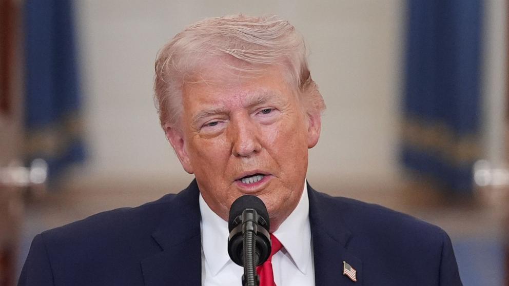 PHOTO: President Donald Trump delivers an address to the nation about the Iran war at the White House in Washington, April 1, 2026.