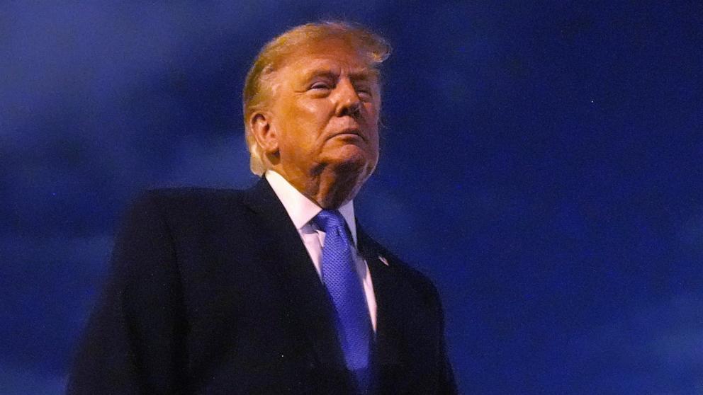 PHOTO: President Donald Trump talks to reporters before he boards Air Force One, Aug. 4, 2026, at Los Angeles International Airport.