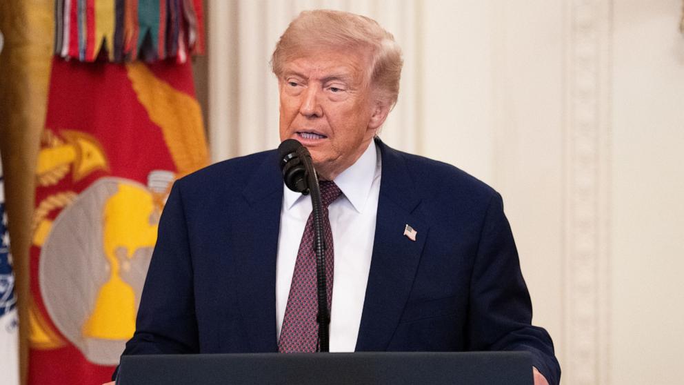 PHOTO: President Donald Trump speaks during a Medal of Honor ceremony in the East Room of the White House, June 18, 2026, in Washington.